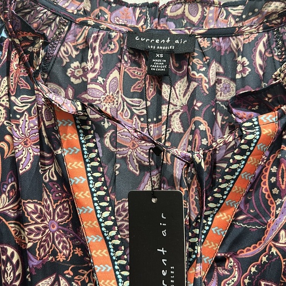 Anthropologie Current Air Pleated Mini Long Sleeve Dress XS purple paisley NWT - Picture 6 of 8